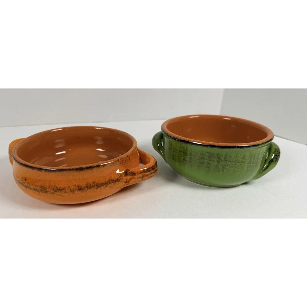 De Silva Set Of Two Italian Terracotta Glaze Bowls with Handles 5 Inches